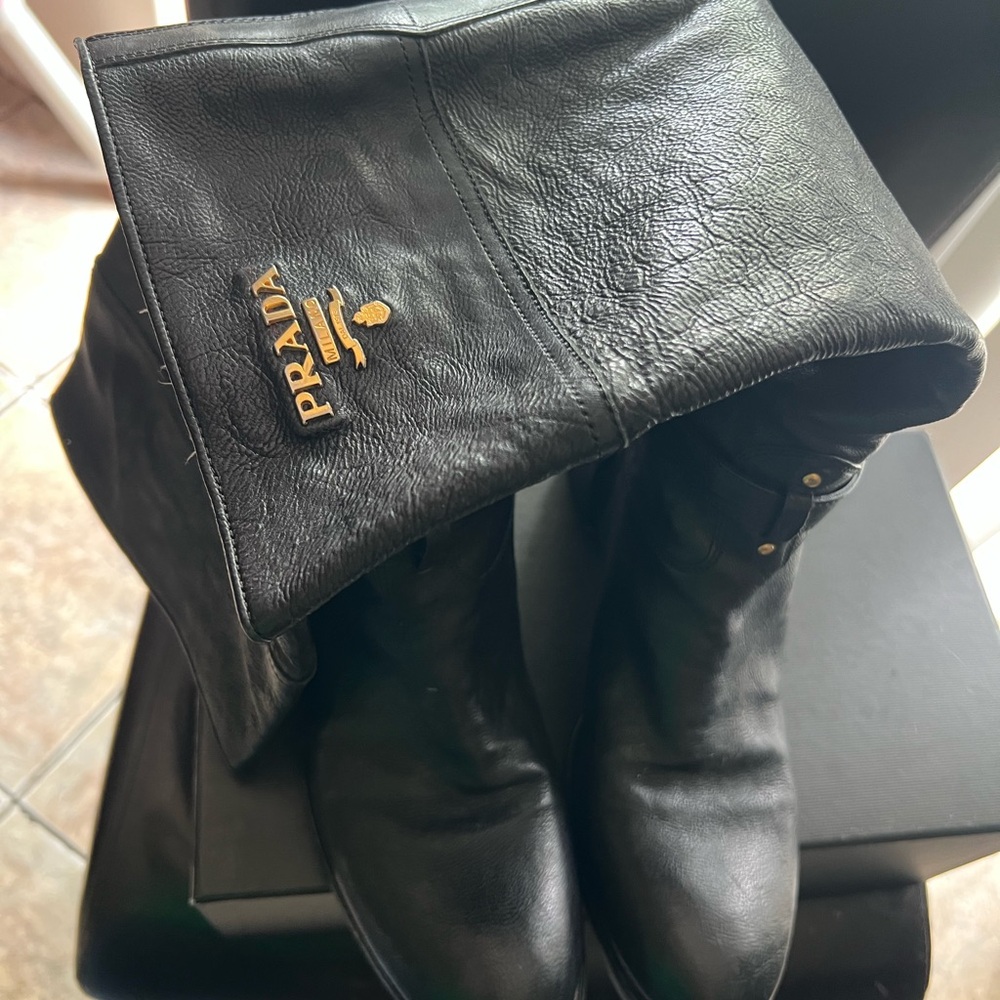 Prada Black Leather Fold-Over Boots